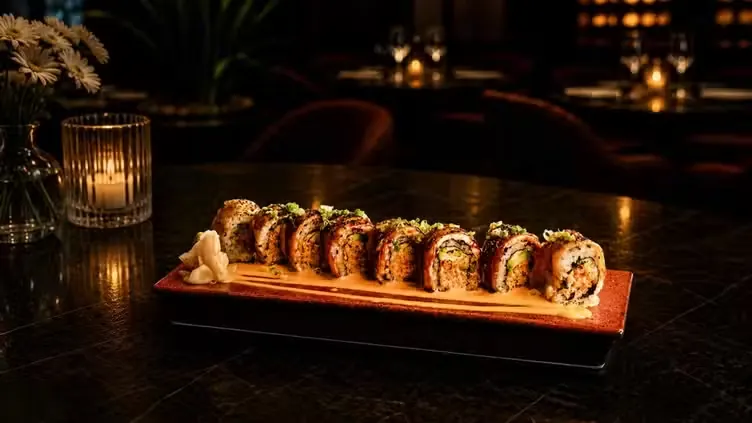 A signature Yamasaki roll plated with garnish